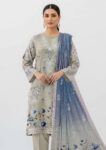 Graceful Beige & Blue Printed Lawn Dress TMS