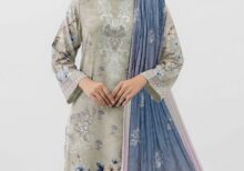 Graceful Beige & Blue Printed Lawn Dress TMS