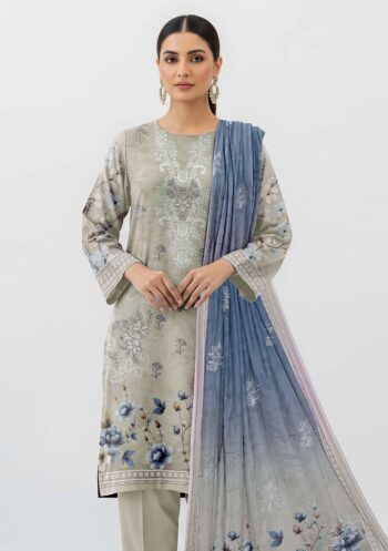 Graceful Beige & Blue Printed Lawn Dress TMS