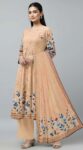 Stylish Peach 3-Piece Lawn Dress with Blue Floral Print TMS