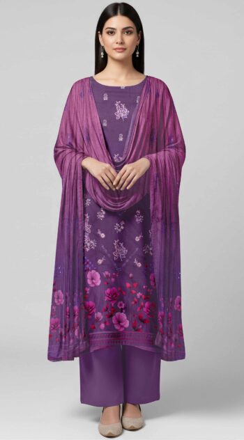 TMS Deep Purple Floral Lawn Suit